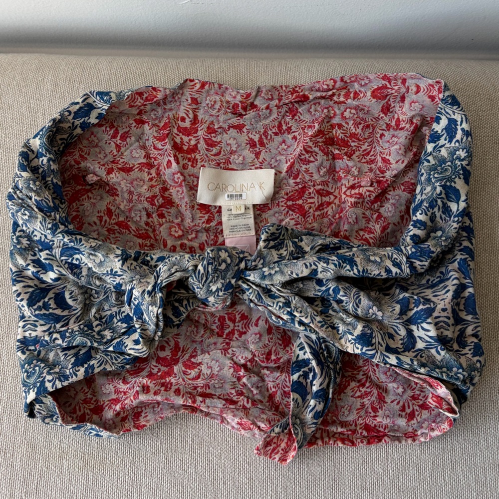 Tie-Front Paisley Print Tank Top - Blue & Coral - Picture 6 of 6